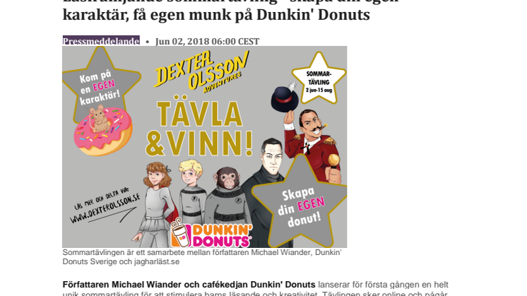 Läsfrämjande sommartävling - skapa din egen karaktär, få egen munk på Dunkin' Donuts