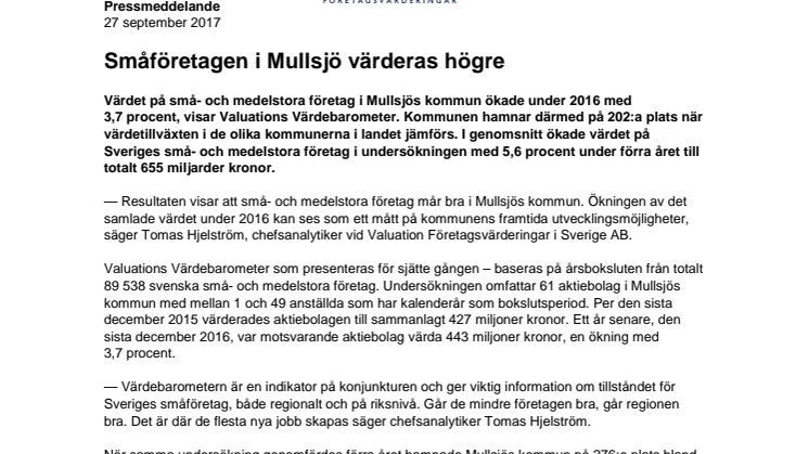 Värdebarometern 2017 Mullsjös kommun