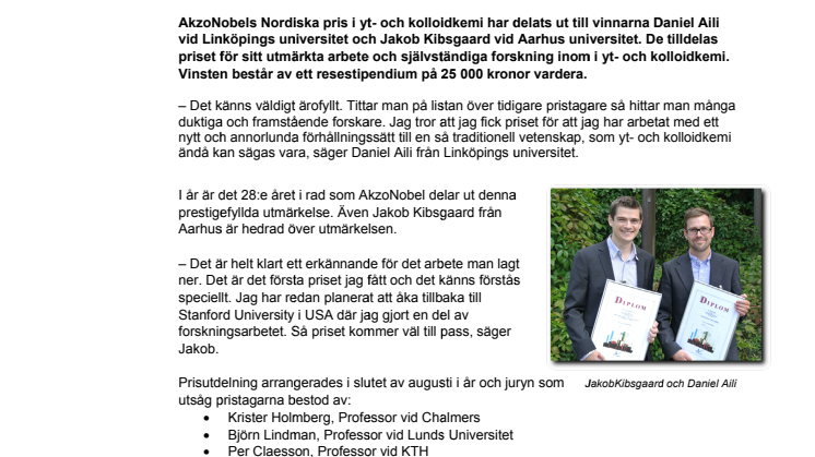 AkzoNobel i Stenungsund delar ut Nordic Prize