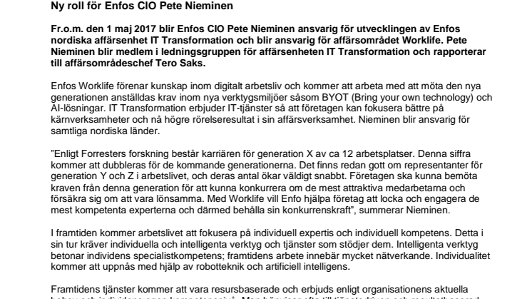 Ny roll för Enfos CIO Pete Nieminen 
