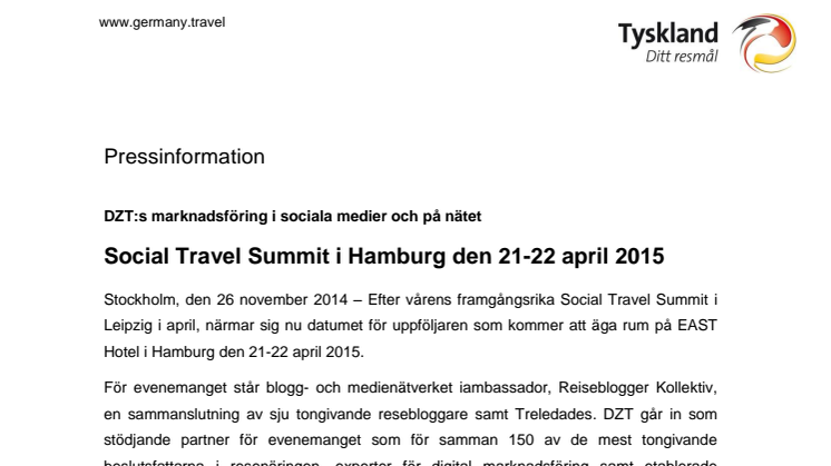 Social Travel Summit i Hamburg den 21-22 april 2015