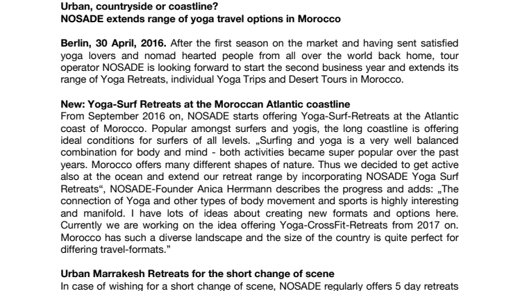 Urban, countryside or coastline?  NOSADE extends range of yoga travel options in Morocco 