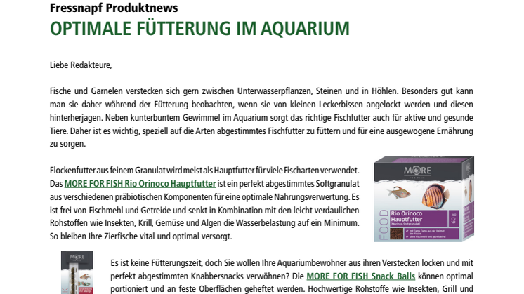 Fressnapf-Produktnews 08/2018: Optimale Fütterung im Aquarium