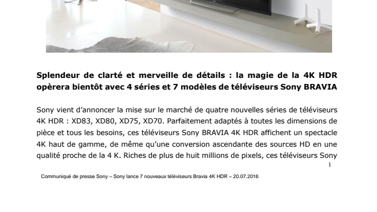 De nouveaux téléviseurs Sony BRAVIA 4K HDR annoncés pour l’Europe