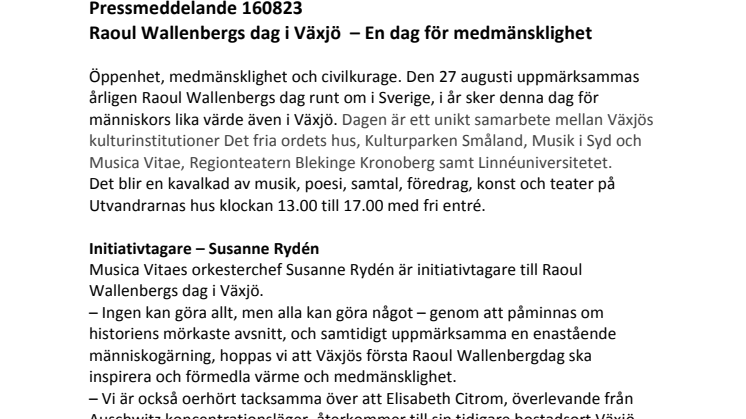 Raoul Wallenbergs dag i Växjö – En dag för medmänsklighet