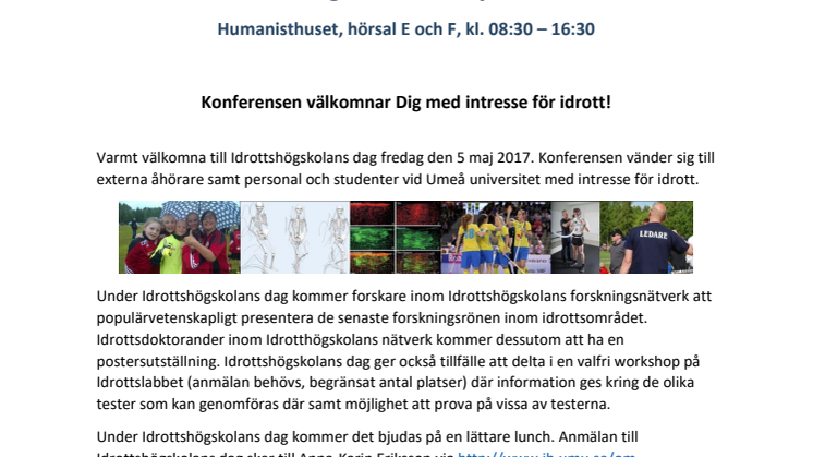 Späckat program på Idrottshögskolans dag 5 maj i Umeå