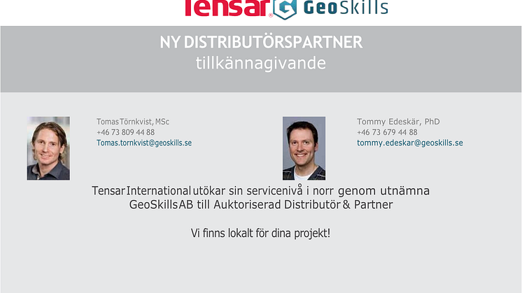 GeoSkills AB blir auktoriserad distributör och partner av Tensars stabiliseringsprodukter