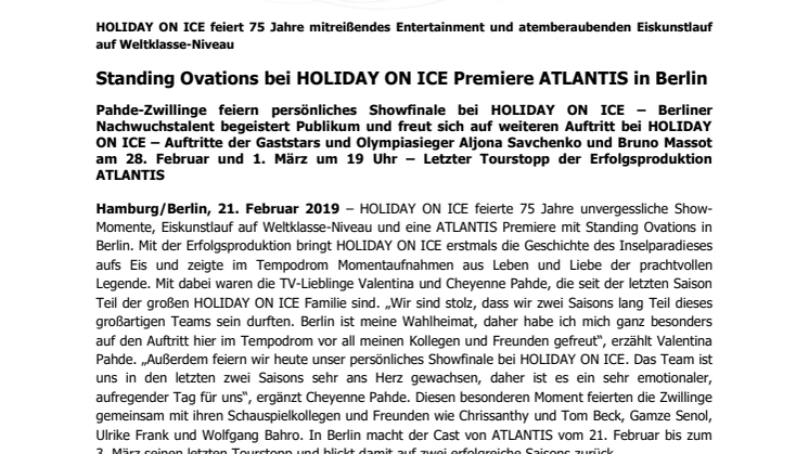 Standing Ovations bei HOLIDAY ON ICE Premiere ATLANTIS in Berlin