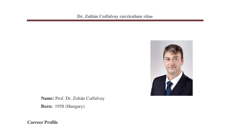 CV Dr Zoltán Csèfalvay