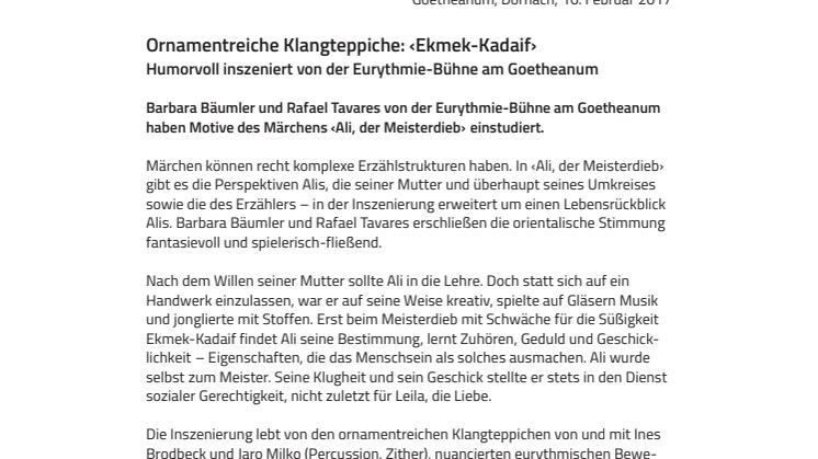 Ornamentreiche Klangteppiche: ‹Ekmek-Kadaif› – humorvoll inszeniert von der Eurythmie-Bühne am Goetheanum