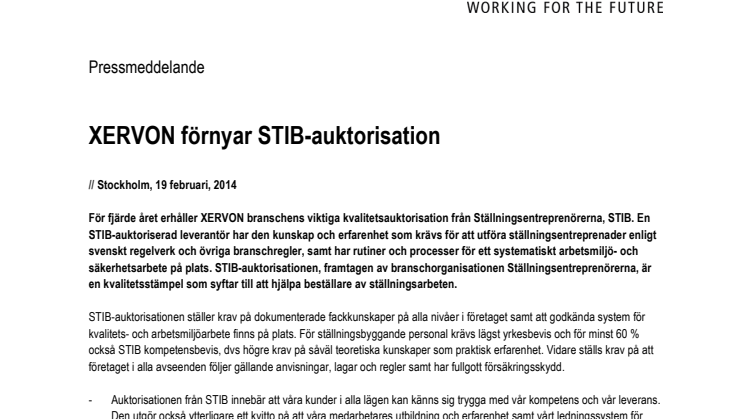 XERVON förnyar STIB-auktorisation 