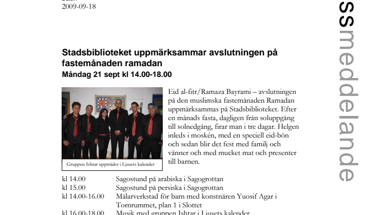 Stadsbiblioteket i Malmö uppmärksammar avslutningen på fastemånaden ramadan