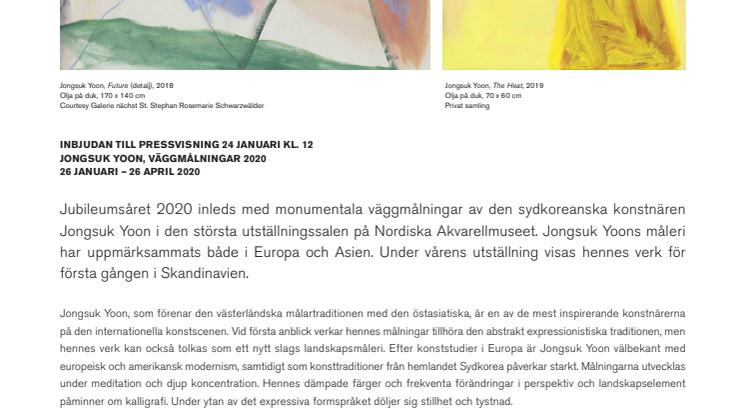 Jongsuk Yoon på Nordiska Akvarellmuseet / Pressvisning 24 januari kl. 12