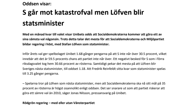 Oddsen visar: S går mot katastrofval men Löfven blir statsminister