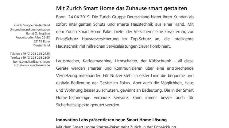 Mit Zurich Smart Home das Zuhause smart gestalten