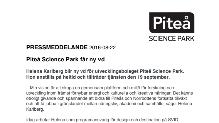 Helena Karlberg ny VD på Piteå Science Park