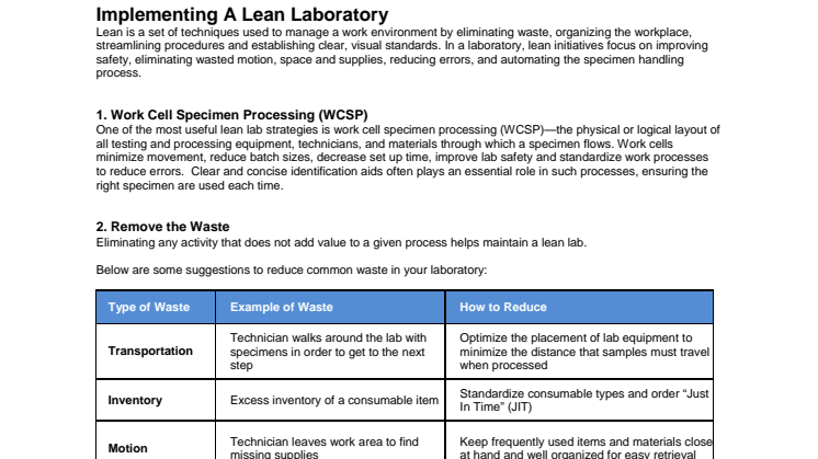 Implementing A Lean Laboratory