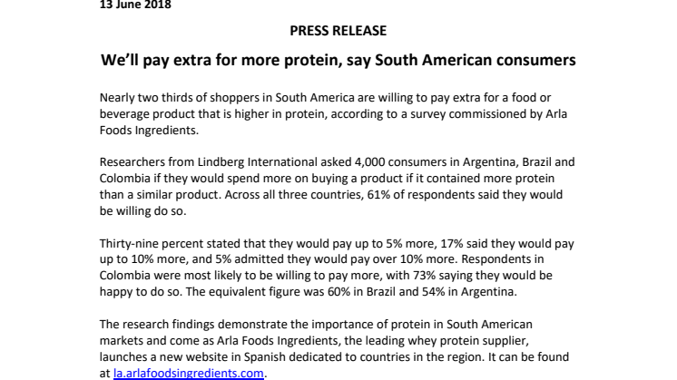We’ll pay extra for more protein, say South American consumers