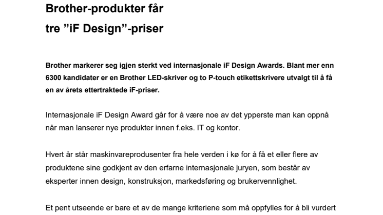 Brother-produkter får tre ”iF Design”-priser