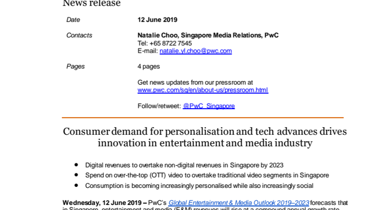Consumer demand for personalisation and tech advances drives innovation in entertainment and media industry 