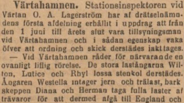 Utdrag ur tidningsartikel från Svenska Dagbladet ang. Värtahamnen