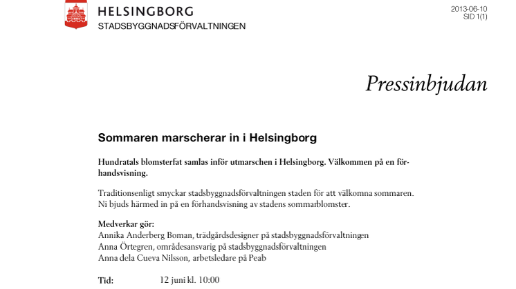 Pressinbjudan: Sommaren marscherar in i Helsingborg