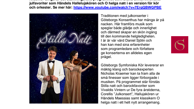 Stilla natt: Julkonserter med Göteborgs Symfoniker och Daniel Sjölin