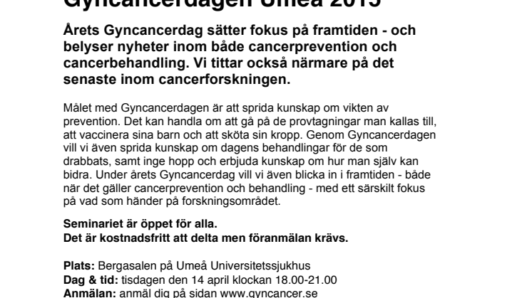 Pressinbjudan Gyncancerdagen 2015 i Umeå 14 april