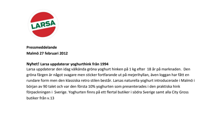 Nyhet! Larsa uppdaterar yoghurt hink från1994