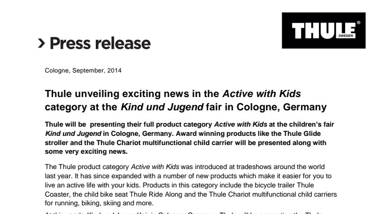 Thule unveiling exciting news in the Active with Kids category at the Kind und Jugend fair in Cologne, Germany