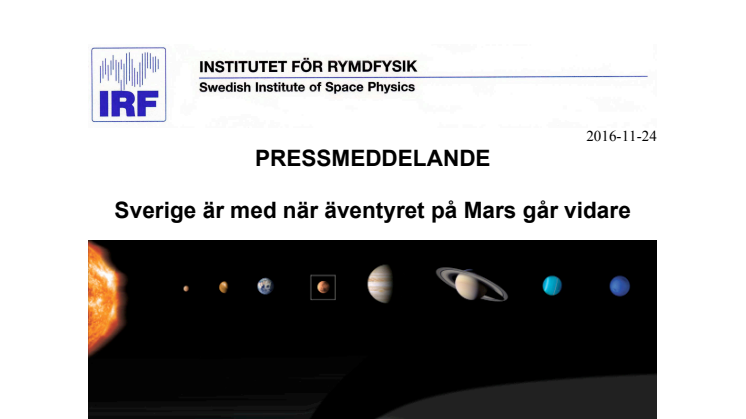 Sverige är med när äventyret på Mars går vidare