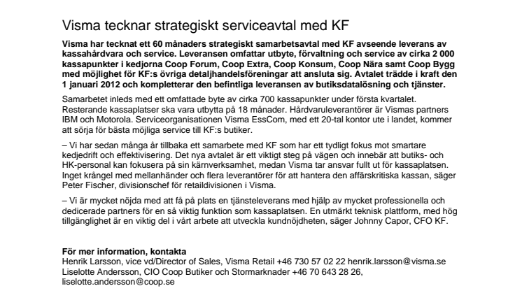 Visma tecknar strategiskt serviceavtal med KF