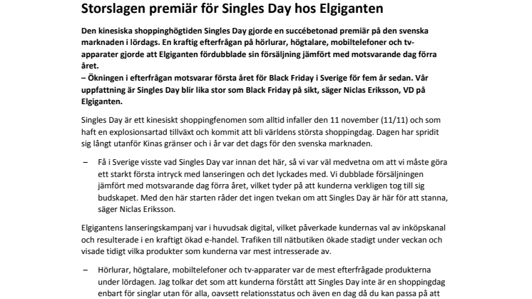Storslagen premiär för Singles Day hos Elgiganten
