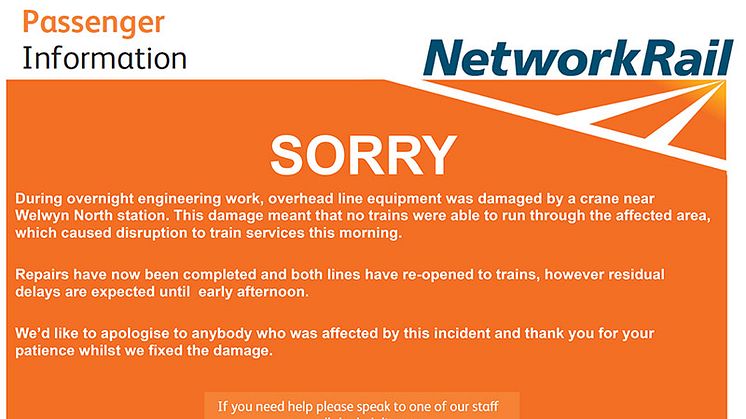 Network Rail apology for disruption