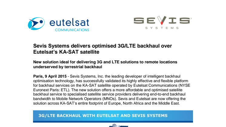 Sevis Systems delivers optimised 3G/LTE backhaul over Eutelsat’s KA-SAT satellite