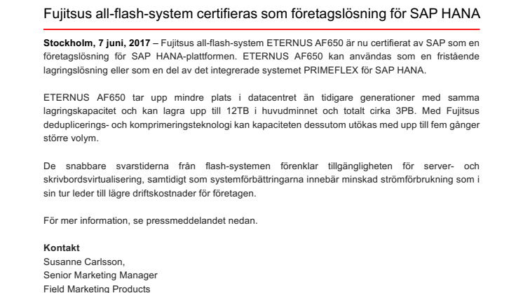Fujitsus all-flash-system certifieras som företagslösning för SAP HANA 