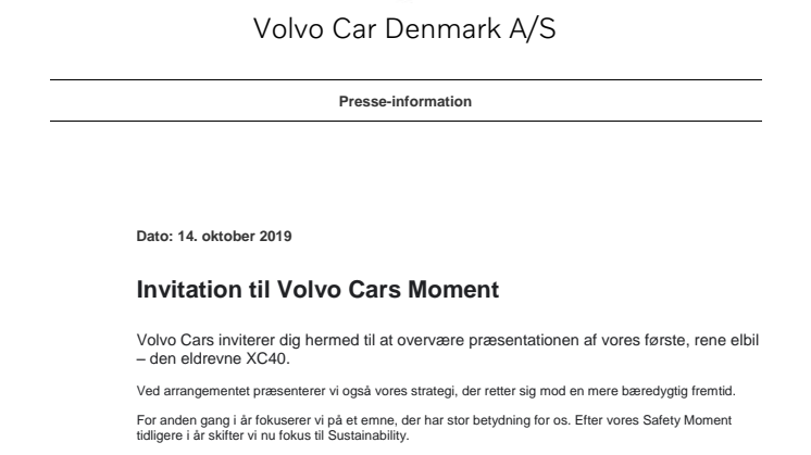 Invitation til Volvo Cars Moment