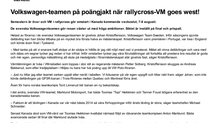 Volkswagen-teamen på poängjakt när rallycross-VM goes west!