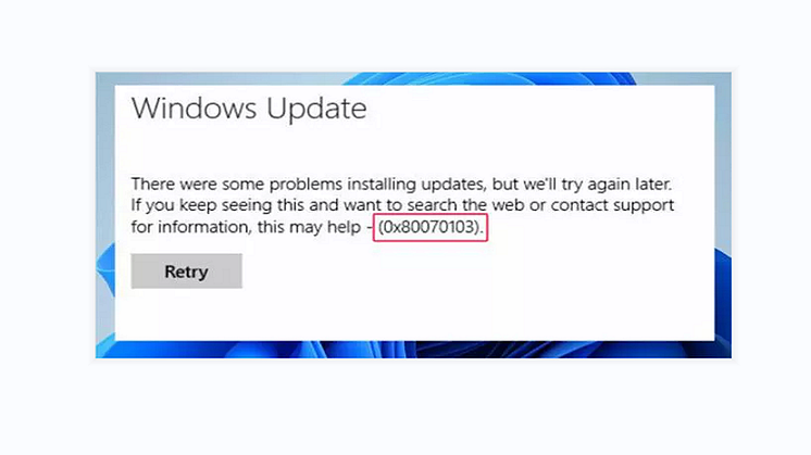 errore di installazione 0x80070103