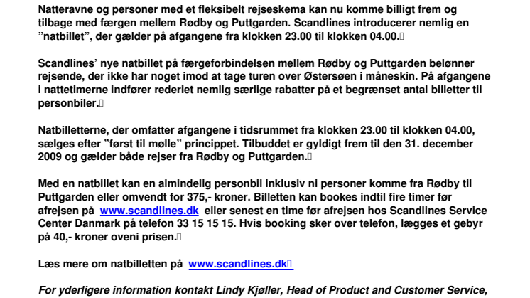 Rabatter til natteravne på Rødby-Puttgarden