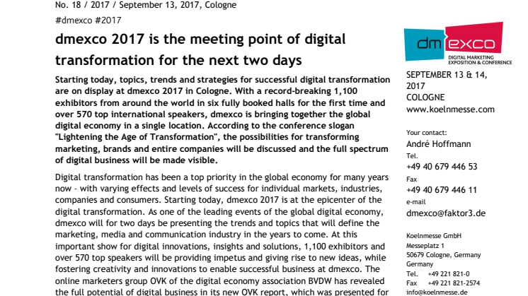 dmexco 2017 is the meeting point of digital transformation for the next two days