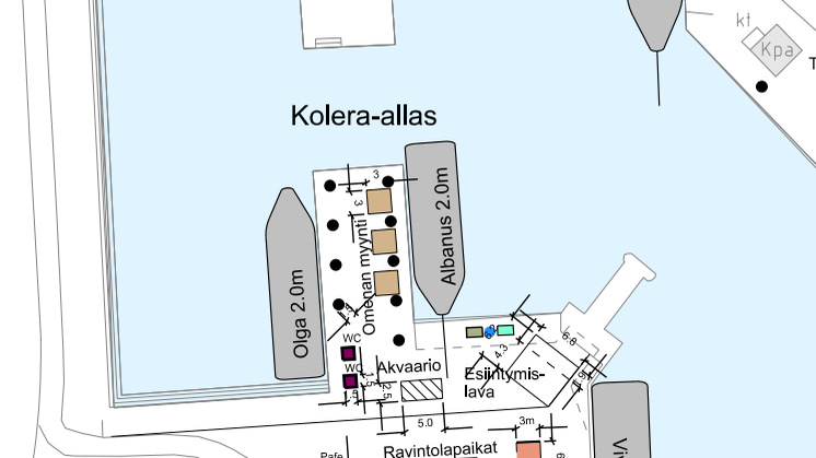Kartta Silakkamarkkinoiden kahvilapaikoista