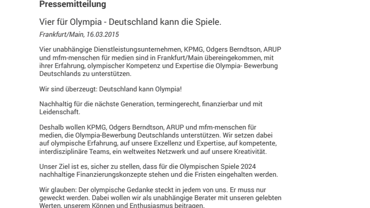 Vier für Olympia - Deutschland kann die Spiele.