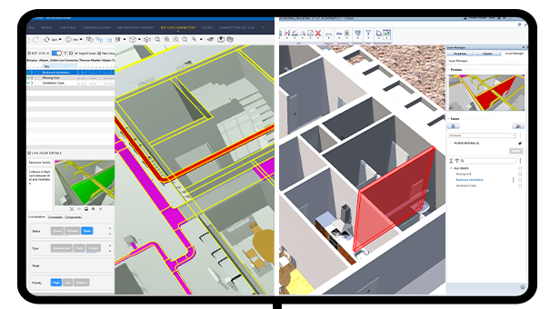 Der neue Echtzeit-Issue-Management-Workflow zwischen Allplan und dem BCF Live Connector über Bimplus ermöglicht eine nahtlose, datenbankbasierte OPEN-BIM-Kommunikation. Copyright: ALLPLAN