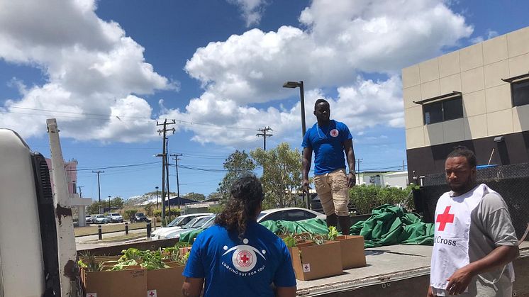 The Red Cross team in Barbados distribute the fresh produce donated by Fred. Olsen Cruise Lines to local families. 