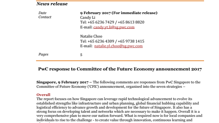 PwC response to Committee of the Future Economy announcement 2017