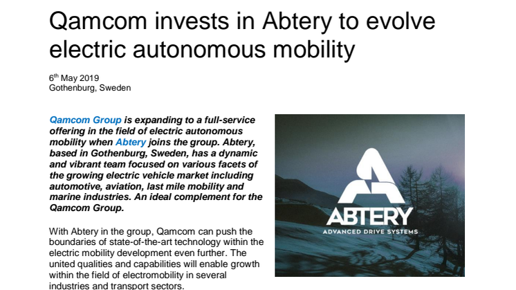 Qamcom invests in Abtery to evolve electric autonomous mobility