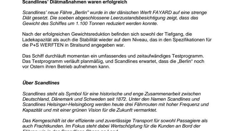 Scandlines’ Diätmaßnahmen waren erfolgreich 