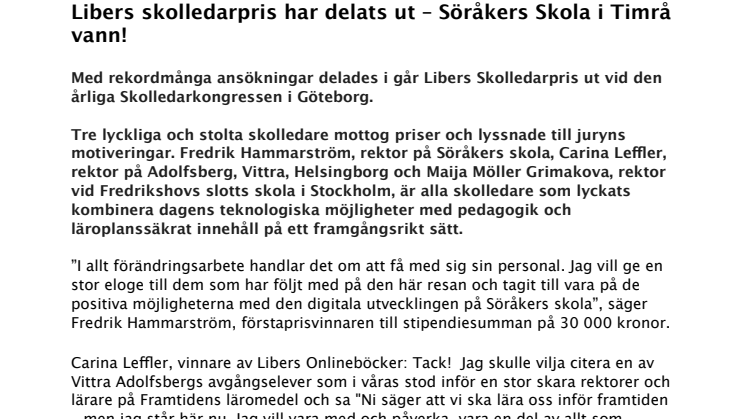 Libers skolledarpris har delats ut – Söråkers Skola i Timrå vann!