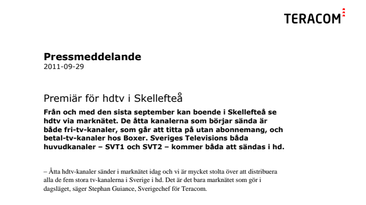 Premiär för hdtv i Skellefteå